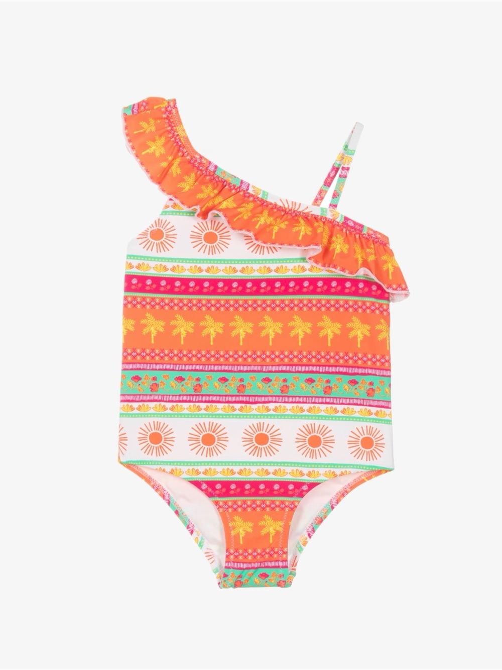 Hatley Girls' Ornate Tropical Ruffle Trim Swimsuit one piece size 6